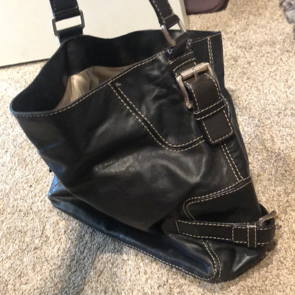 Michael Kors Black Leather Hobo Bag with Contrast Stitching